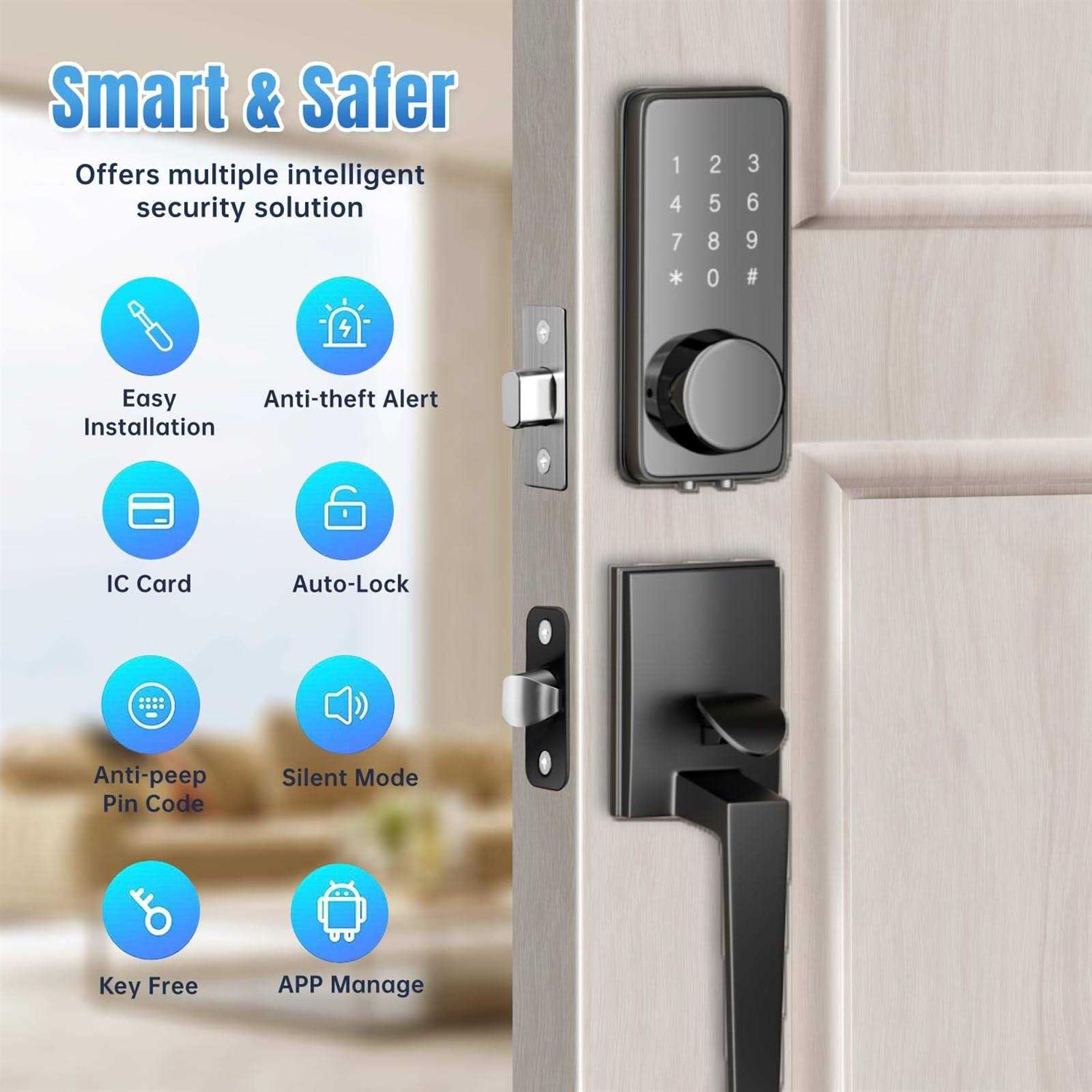 Front Door Lock Set ADIUIVE Fingerprint Keyless Entry Door Lock with Handle - Zenithce