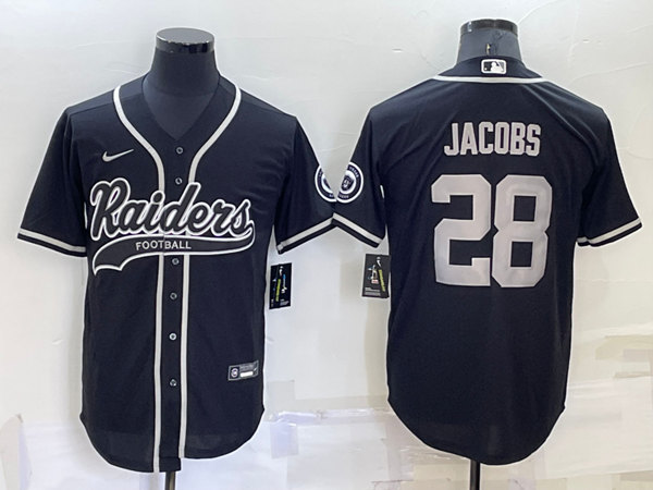 Las Vegas Raiders #28 Josh Jacobs Black Cool Base Stitched Baseball Jersey - Zenithce
