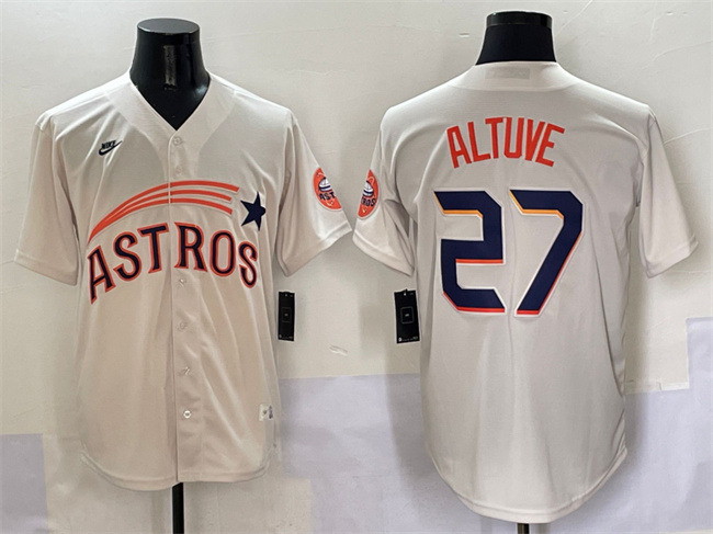 Houston Astros #27 Jose Altuve Cream Throwback Cooperstown Collection Limited Stitched Jersey - Zenithce