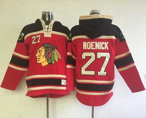 Blackhawks #27 Jeremy Roenick Red Sawyer Hooded Sweatshirt Stitched Jersey - Zenithce