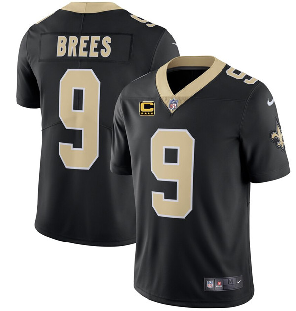 New Orleans Saints #9Drew Brees Black With C Patch Stitched Limited Jersey - Zenithce