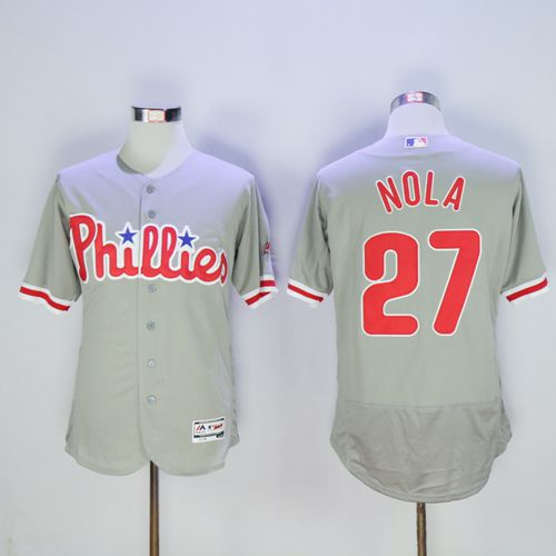 Phillies #27 Aaron Nola Grey Flexbase Authentic Collection Stitched Jersey - Zenithce