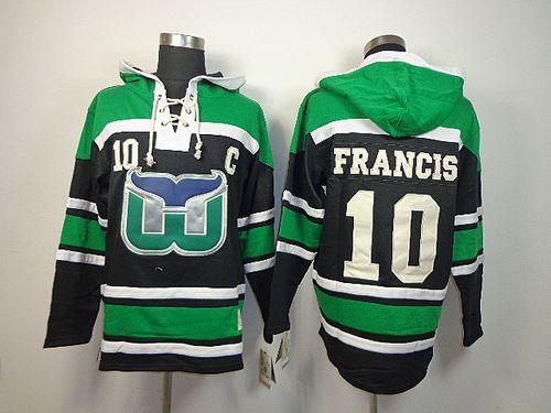 Whalers #10 Ron Francis Green Black Sawyer Hooded Sweatshirt Stitched Jersey - Zenithce