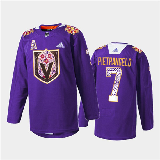 Vegas Golden Knights #7 Alex Pietrangelo Purple Hispanic Heritage Warmup Stitched Jersey - Zenithce