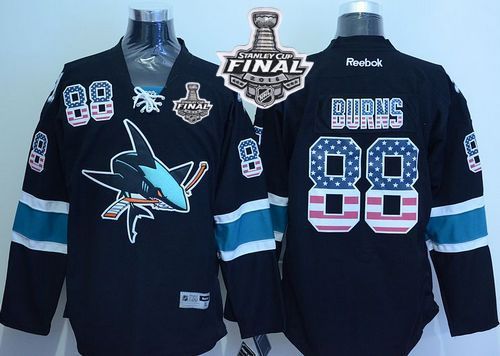 Sharks #88 Brent Burns Black USA Flag Fashion 2016 Stanley Cup Final Patch Stitched Jersey - Zenithce