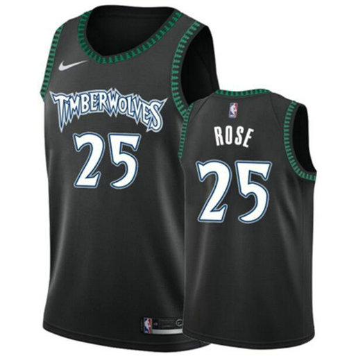 Timberwolves 25 Derrick Rose Black Swimgman Jersey - Zenithce