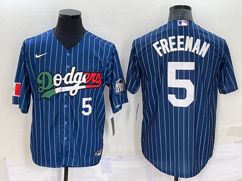 Los Angeles Dodgers #5 Freddie Freeman Navy Mexico World Series Cool Base Stitched Baseball Jersey - Zenithce