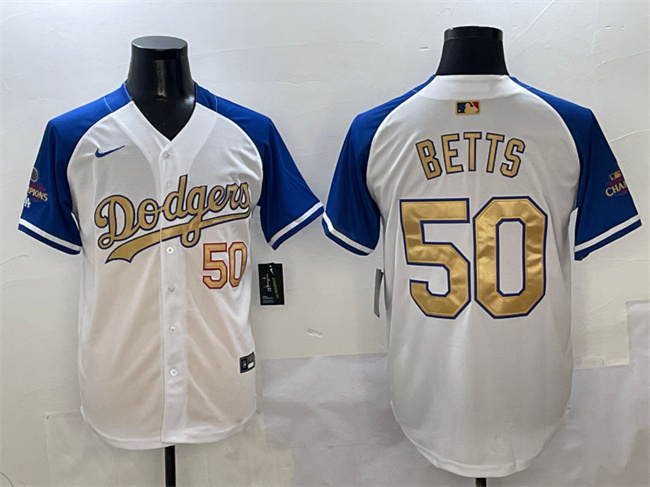Los Angeles Dodgers #50 Mookie Betts White Royal Gold 2024 World Series Champions Vapor Limited Stitched Jersey - Zenithce
