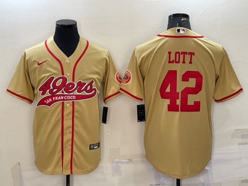 San Francisco 49ers #42 Ronnie Lott Gold With Patch Cool Base Stitched Baseball Jersey - Zenithce