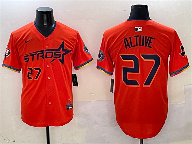Houston Astros #27 Jose Altuve Orange 2025 City Connect With Texas Patch Limited Stitched Jersey - Zenithce