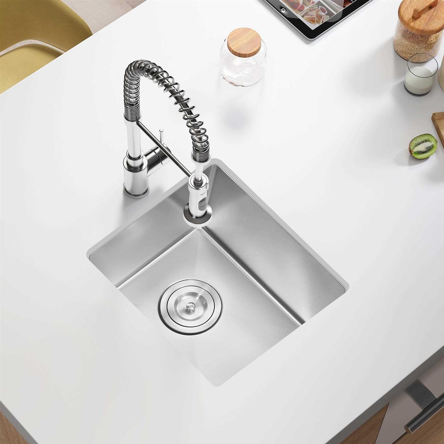 KINWELL Nano Handmade Stainless Steel Single Bowl Undermount Kitchen Sink with Strainer - Zenithce