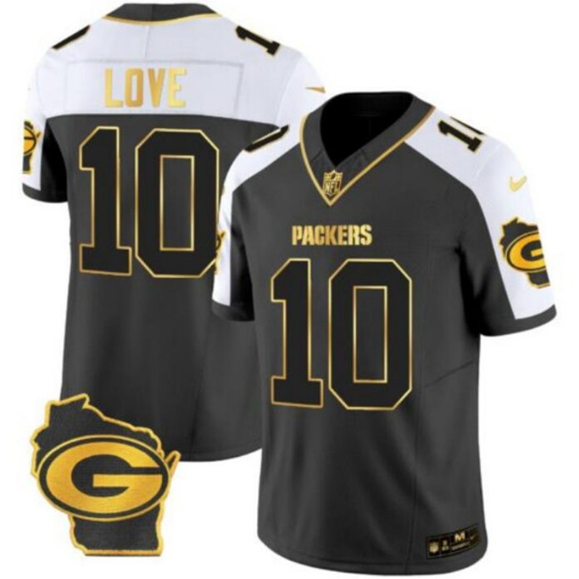 Green Bay Packers #10 Jordan Love Black White Gold 2024 F.U.S.E. Home Patch Vapor Untouchable Limited Stitched Jersey - Zenithce
