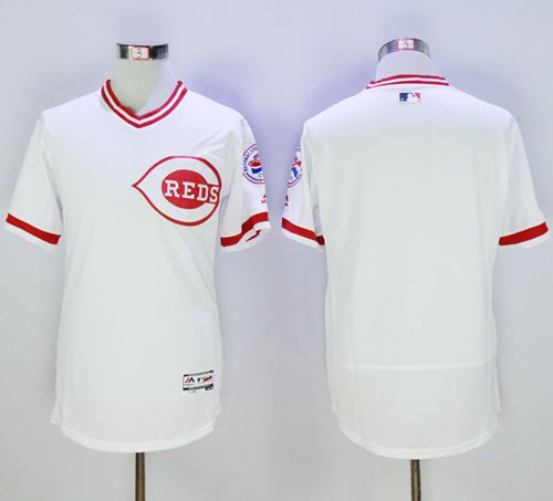 Reds Blank White Flexbase Authentic Collection Cooperstown Stitched Jersey - Zenithce