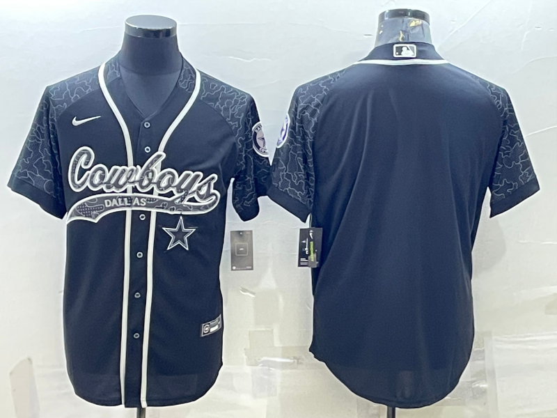 Dallas Cowboys Blank Black Reflective With Patch Cool Base Stitched Baseball Jersey - Zenithce