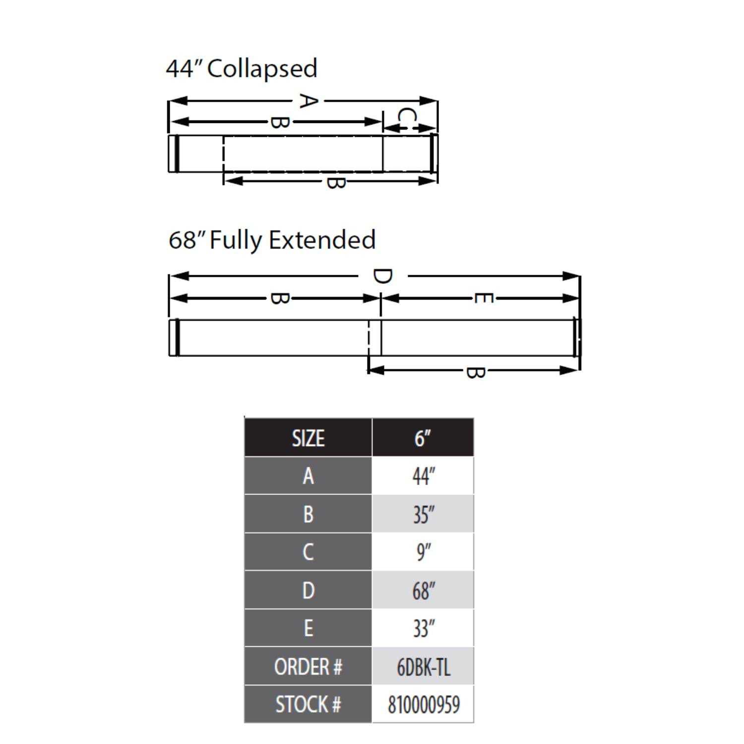 DuraVent DuraBlack 6 Telescoping Length 44 6DBK-TLSS - Zenithce