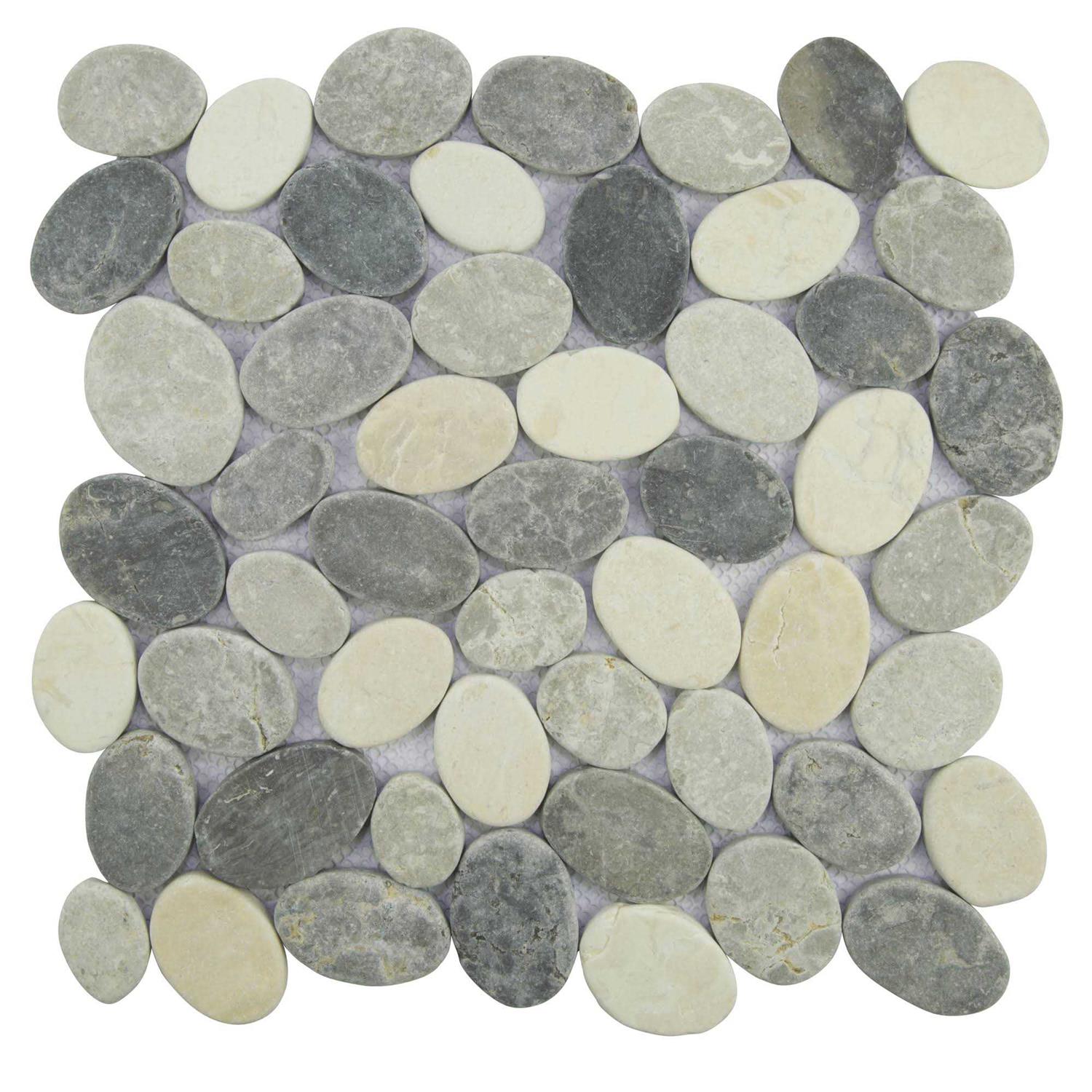 Tile Connection Pebble Marble Tile 11-1/4 in x 11-1/4 in x 9.5mm Mesh-Mounted Mosaic Tile - Zenithce
