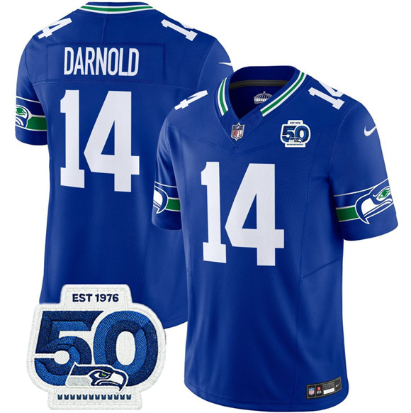 Seattle Seahawks #14 Sam Darnold Royal 2025 F.U.S.E 50th Anniversary Patch Throwback Vapor Limited Football Stitched Jersey - Zenithce