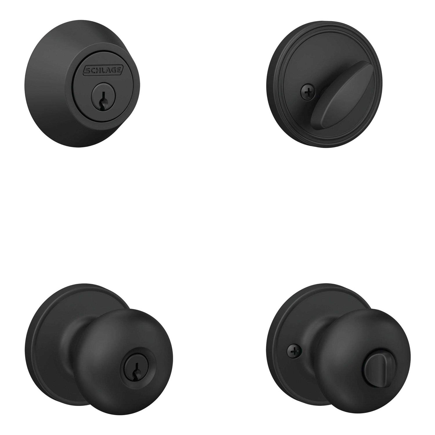 Home Front by Schlage Etchings-Crosbie Matte Black Single-Cylinder Deadbolt Keyed Entry Door Handleset with Crosbie Lever UH60 G ETG - Zenithce