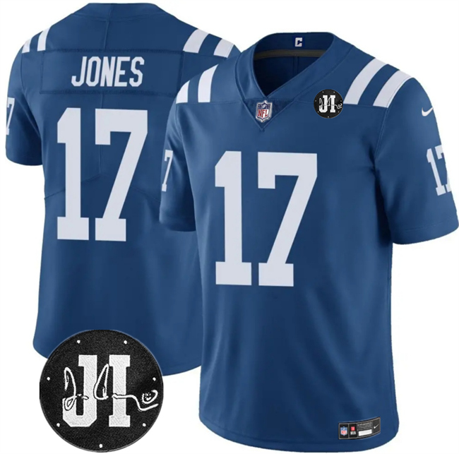 Indianapolis Colts #17 Daniel Jones Blue Jim Irsay Patch Vapor Limited Stitched Jersey - Zenithce