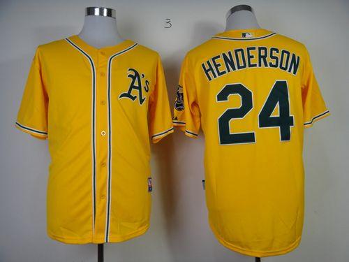 Athletics #24 Rickey Henderson Yellow Cool Base Stitched Jersey - Zenithce