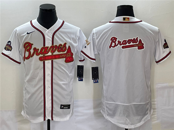 Atlanta Braves 2022 White Gold World Series Champions Program Team Big Logo Flex Base Stitched Jersey - Zenithce