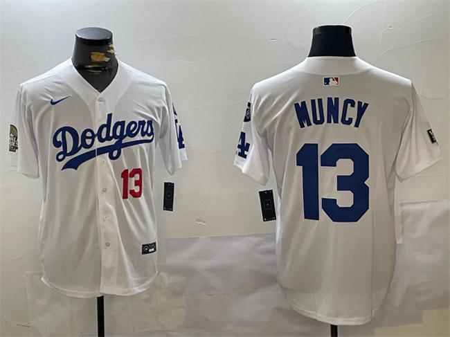 Los Angeles Dodgers #13 Max Muncy White 2024 World Series With Fernando Memorial Patch Home Limited Stitched Jersey - Zenithce