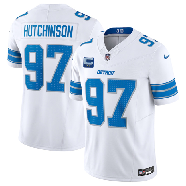 Detroit Lions #97 Aidan Hutchinson White 2025 F.U.S.E. With 2-Star C Patch Vapor Limited Stitched Game Jersey - Zenithce