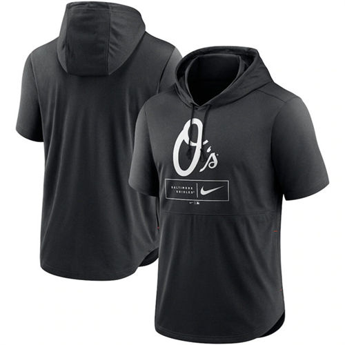 Baltimore Orioles Black Short Sleeve Pullover Hoodie - Zenithce