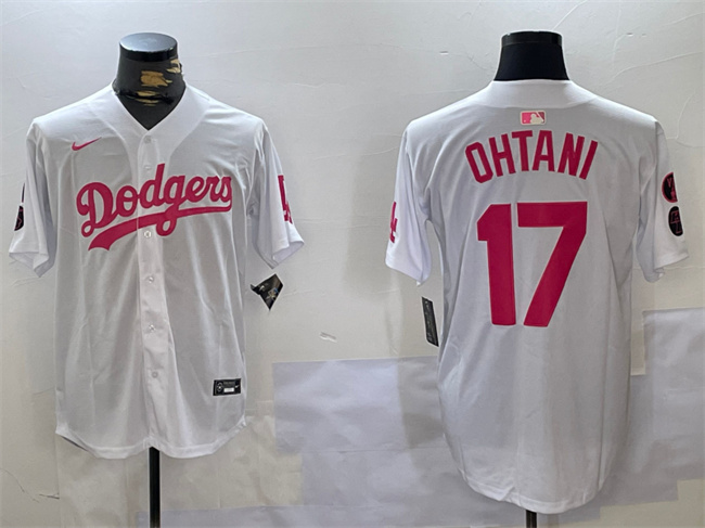 Los Angeles Dodgers #17 Shohei Ohtani White Pink Vin Kobe Patch Limited Stitched Jersey - Zenithce