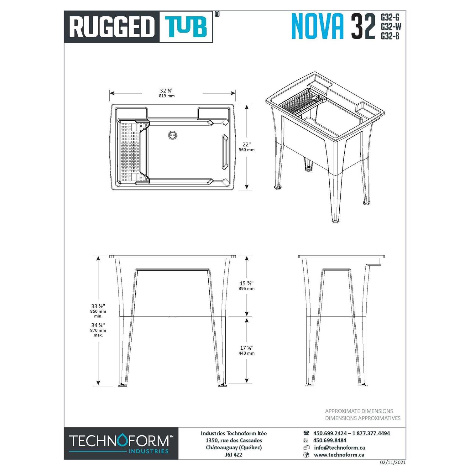 Rugged Tub 32 in. x 22 in. Polypropylene Granite Laundry Sink with 2 Hdl Non Metallic Pullout Faucet and Installation Kit G32GK1 - Zenithce
