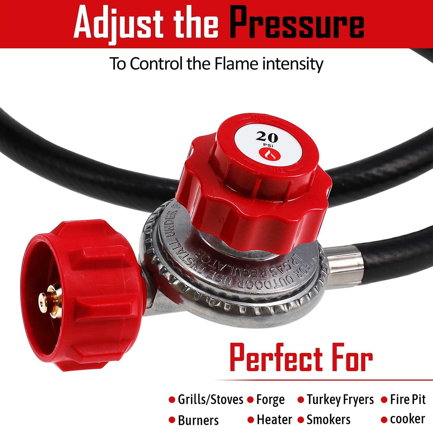 Gasone Propane Regulator 8 Feet Stainless Steel Hose with for Most LP Gas Grill, Heater and Fire Pit Table - Zenithce