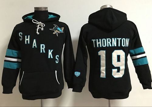 San Jose Sharks #19 Joe Thornton Black Women's Old Time Heidi Hoodie NHL Hoodie - Zenithce