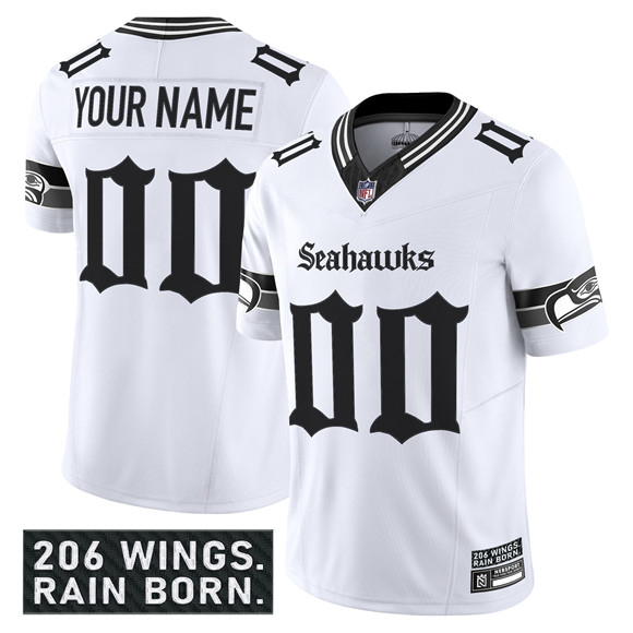 Seattle Seahawks Custom White 2025 F.U.S.E. 'Gothic Rain City Shadows Edition' Vapor Limited Stitched Jersey - Zenithce