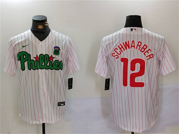 Philadelphia Phillies #12 Kyle Schwarber White Green Cool Base Stitched Jersey - Zenithce