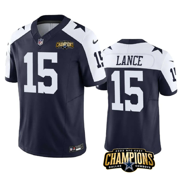 Dallas Cowboys #15 Trey Lance Navy White 2023 F.U.S.E. NFC East Champions Patch Stitched Jersey - Zenithce