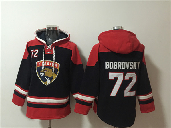 Florida Panthers #72 Sergei Bobrovsky Black Red Lace-Up Pullover Hoodie - Zenithce