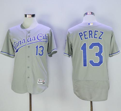 Royals #13 Salvador Perez Grey Flexbase Authentic Collection Stitched Jersey - Zenithce