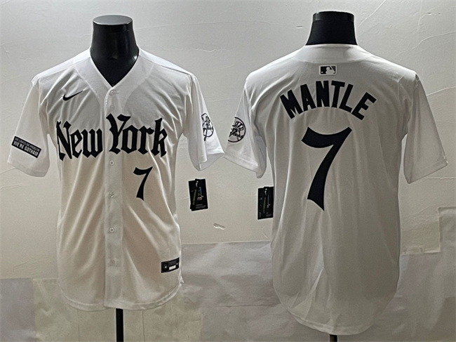 New York Yankees #7 Mickey Mantle White 'Gothic Legacy Edition' Vapor Premier Limited Stitched Jersey - Zenithce