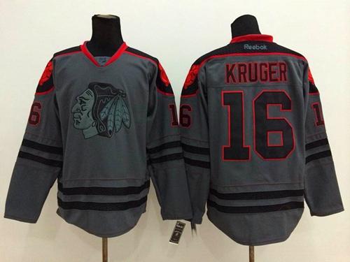 Blackhawks #16 Marcus Kruger Charcoal Cross Check Fashion Stitched Jersey - Zenithce