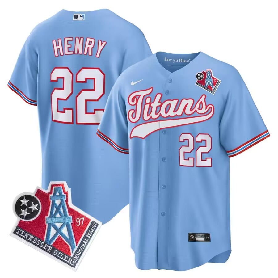 Tennessee Titans #22 Derrick Henry Light Blue 1997 Throwback Stitched Cool Base Jersey - Zenithce