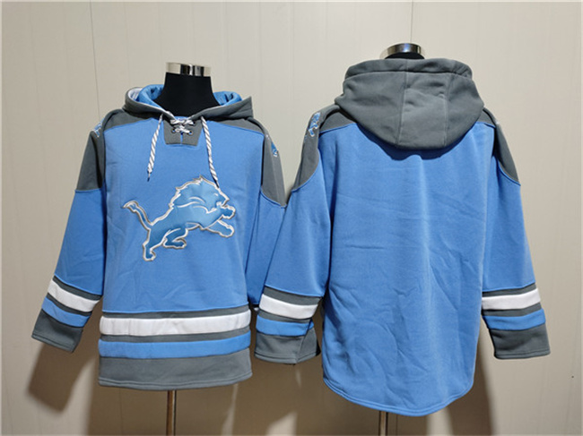 Detroit Lions Blank Blue Ageless Must-Have Lace-Up Pullover Hoodie - Zenithce