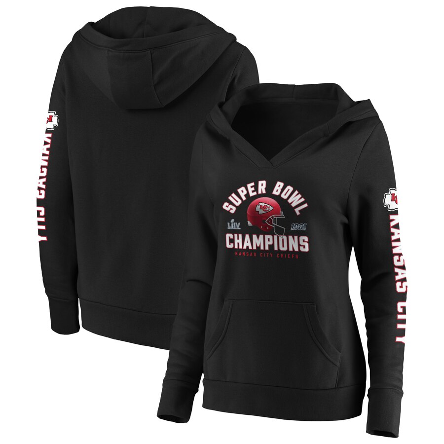 Women's Kansas City Chiefs Black Super Bowl LIV Champions Lateral Pullover Hoodie(Run Small) - Zenithce