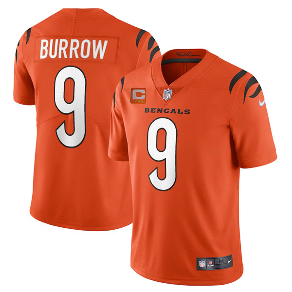 Cincinnati Bengals 2022 #9 Joe Burrow Orange With 3-Star C Patch Vapor Limited Stitched Jersey - Zenithce