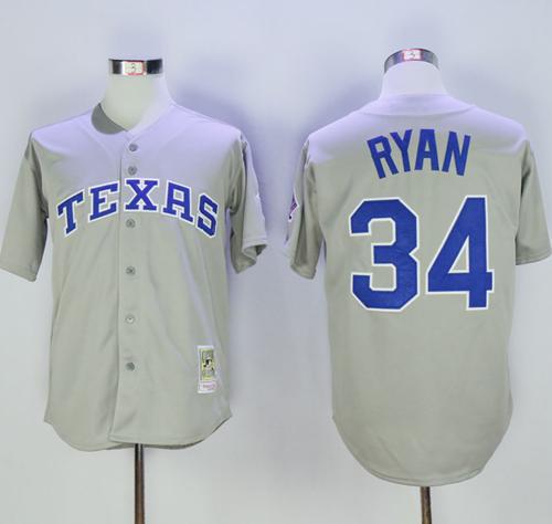 Mitchell And Ness Rangers #34 Nolan Ryan Stitched Grey Throwback Jersey - Zenithce