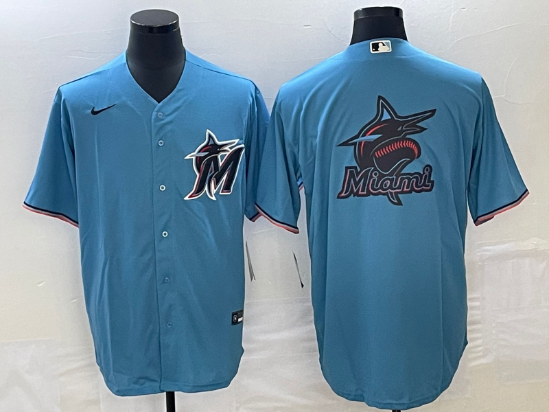 Miami Marlins Blue Team Big Logo Cool Base Stitched Jersey - Zenithce