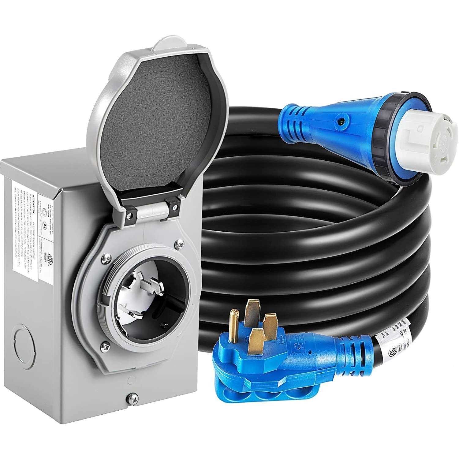 Gloppers 50 Amp Generator Cord and Power Inlet Box 50 Amp Generator Cords 125V/250V Generator Power Cord NEMA14-50P/SS2-50R Twist Lock - Zenithce
