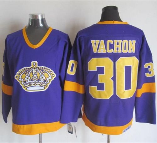 Kings #30 Rogie Vachon Purple Yellow CCM Throwback Stitched Jersey - Zenithce