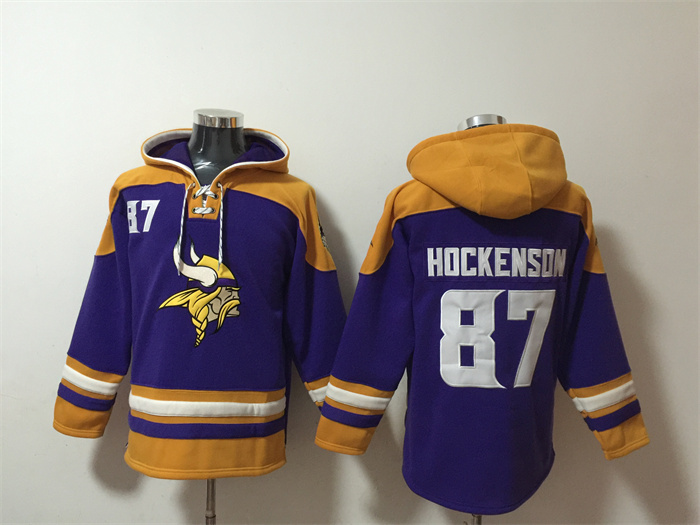 Minnesota Vikings #87 T.J. Hockenson Purple Yellow Ageless Must-Have Lace-Up Pullover Hoodie - Zenithce
