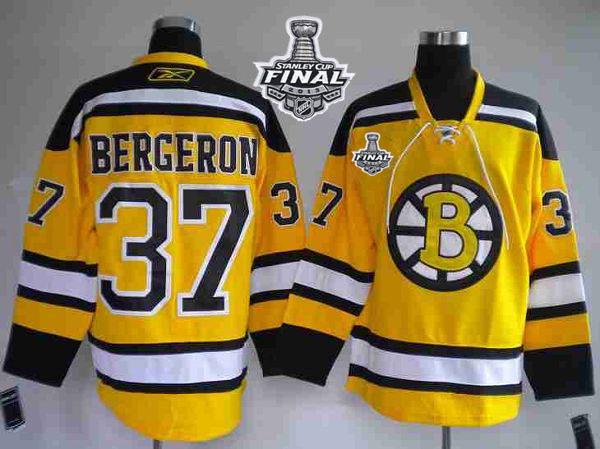 Bruins Stanley Cup Finals Patch #37 Patrice Bergeron Stitched Winter Classic Yellow Jersey - Zenithce