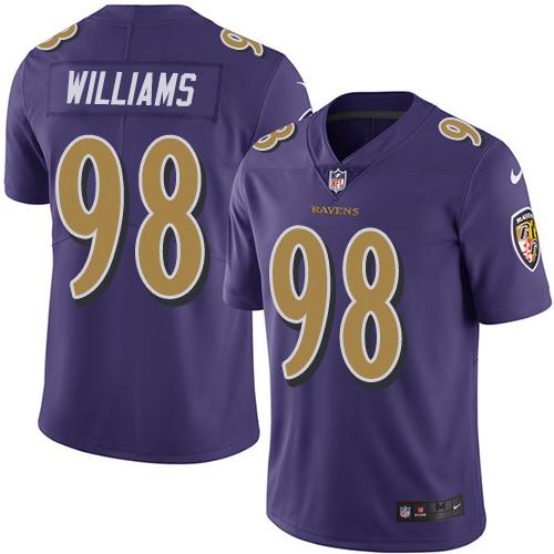 Ravens #98 Brandon Williams Purple Stitched Limited Rush Nike Jersey - Zenithce